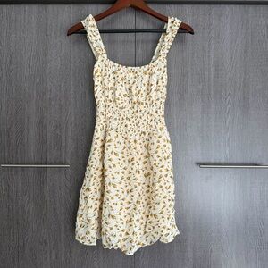 Reformation White and Gold Floral Mini Dress
